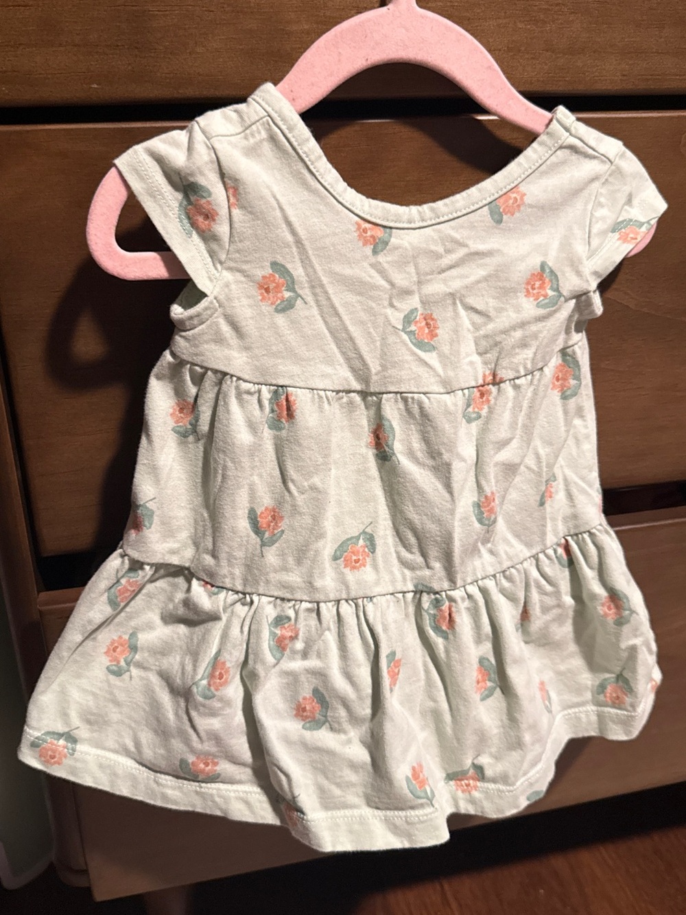 Carter's Mint Floral Tiered Tank Dress with Peach Flowers